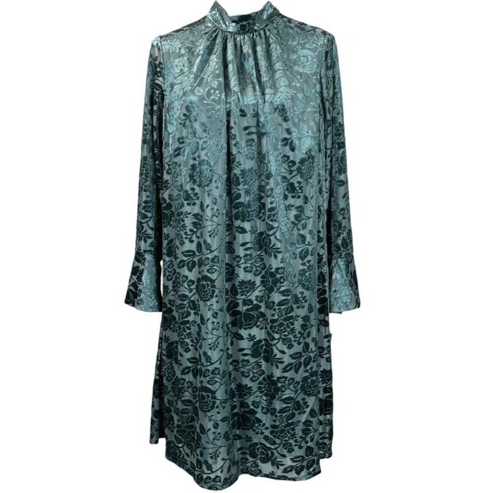 London Times Teal Floral Long Sleeve Dress - Picture 2 of 12